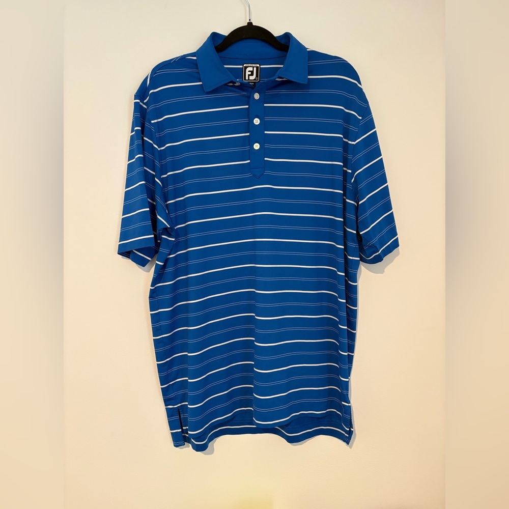 FootJoy Men’s Striped Polo Blue White Golf Shirt Athletic Fit - Size Large